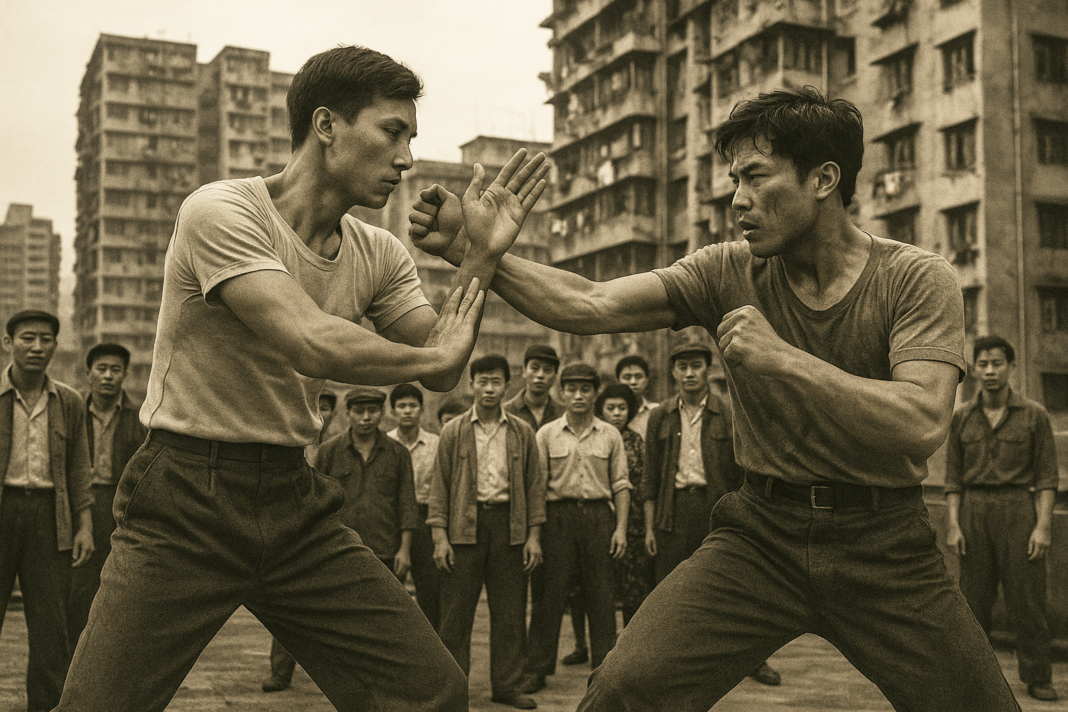 Rooftop Fight in Hong Kong AI generated image